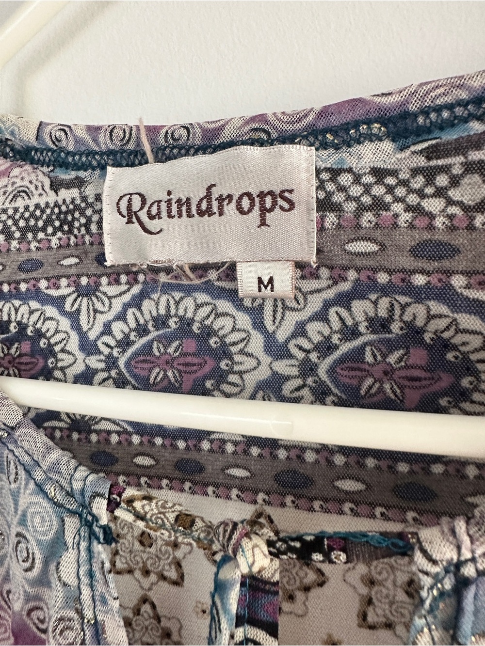 Vintage Multicolor Paisley & Stripe Tie-Front Long Sleeve Top - Picture 3 of 7